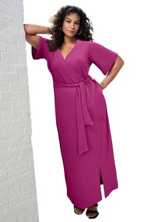 Roaman's Plus Size Flutter Sleeve Wrap Maxi Dress in Raspberry at Nordstrom, Size 32