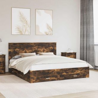 vidaXL Struttura Del Letto Con Cassetto Rovere Fum&eacute; 200 X 200 Cm Vidaxl