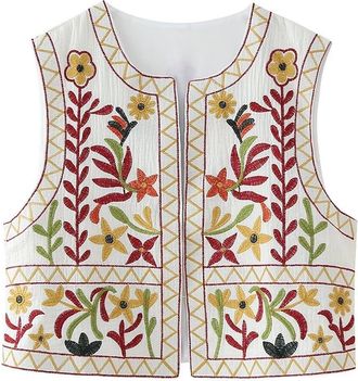 Generic Denim Waistcoat Women Sleeveless Cardigan for Women Open Front Women Vest Floral Womens Lightweight Jackets Vintage Women Waistcoat Cropped Ladies Jac