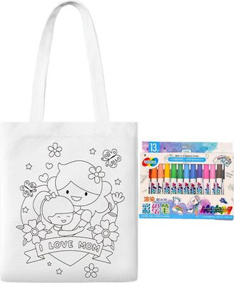 Generic Blank Canvas Bags | Coloring Canvas Tote Bags,Mothers Day Educational Art Craft with Paint Pens Learning Activities for Kids Ages 3+ Home Classroom Ki