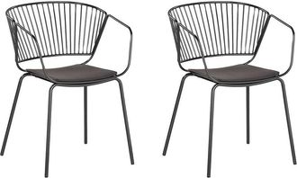 Beliani Beliani - Set of 2 Accent Dining Chairs Silver Metal Black Faux Leather Seat Pad Rigby
