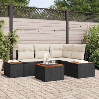 vidaXL Vidaxl - Conjunto De Sof&aacute; De Jard&iacute;n Con Coj&iacute;n 5 Pcs Negro Y Crema
