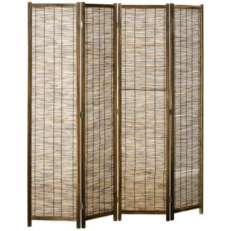 OEM Biombo De 4 Paneles Plegable 160x1,8x170 Cm Separador De Ambientes De Madera Y Carrizo Natural