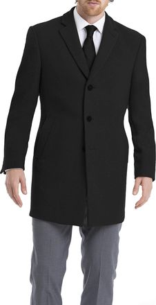 Calvin Klein Mens Slim Fit Wool Blend Overcoat Jacket, Black Solid, 36 Short