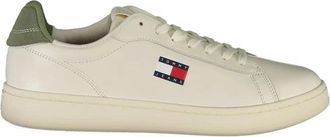 Tommy Hilfiger Witte Leren Heren Sneaker Groene Details - Heren - Sneakers - Wit - 46 EU - Schoenen