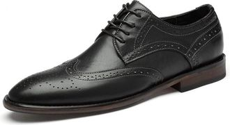 Generic Dress Oxford Shoes for Men Lace Up Wing Tip Brogue Burnished Toe Shoes Leather Slip Resistant Rubber Sole Non Slip Low Top Block Heel Business(Black,8