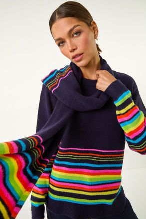 Roman Border Stripe Scarf Knit Jumper