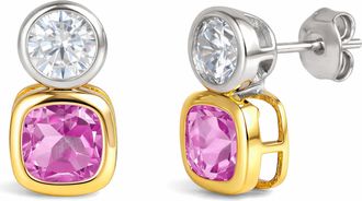 MAX + STONE 925 Sterling Silver Cushion Cut Drop Dangle Gemstone Earrings with Push Backs