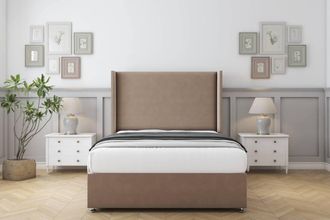 Comfort Beds Madrid Plush Divan Base No Drawers - 54 Wingback in Taupe | Size: Small Single