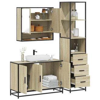 Berkfield Home 3 Piece Bathroom Furniture Set Sonoma Oak Engineered Wood in Brown