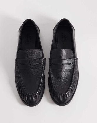 Asos Mocassini college in pelle nera con arricciature-Nero