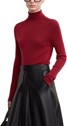 Generic Womens Worsted Wool Turtleneck - Fall Breathable Knitted Base Layer Dark Red