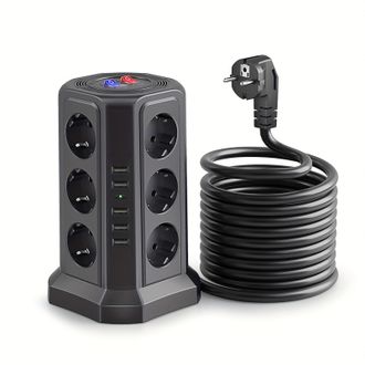 No Brand Cable De Extensi&oacute;n De Torre Con Puertos Usb De 1,8 M Y Cargador R&aacute;pido Usb C De 18 W, 5 Puertos Usb Y Cable De Extensi&oacute;n De Torre De 12 V&iacute;as, Protecci