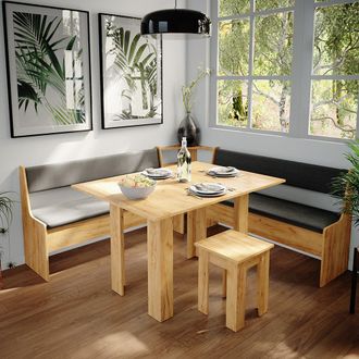 Vicco Conjunto Con Banco Esquinero Roman, Roble Dorado, 180 X 41.5 Cm Con Mesa, Vicco