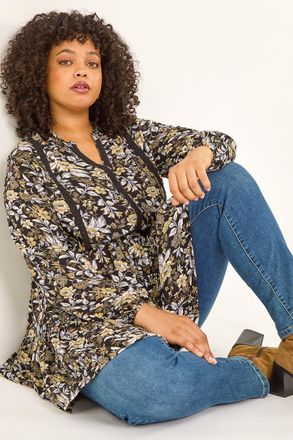 Roman Floral Woven Tunic Top