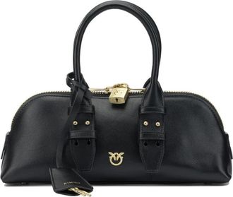 Pinko Handbags, female, Black, Size: ONE SIZE Leather Top Handle Bag with Lock Detail