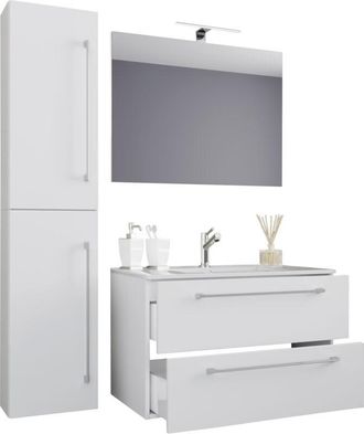 ebuy24 Ebuy24 - vcm 5 pz Lavabo lavabo lavabo larghezza armadio inferiore 60 cm arredo bagno set con cassetti porta girevole specchio Badinos (rovere Sonoma)