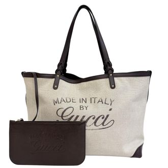 Gucci Brown Canvas Leather Tote Bag (Pre-Owned)