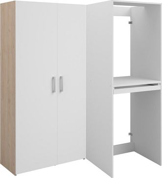 Vente-Unique Mueble para lavadora y secadora con columna de doble puerta - Natural claro y blanco - An. 156 x Alt. 184 cm - ERKANO