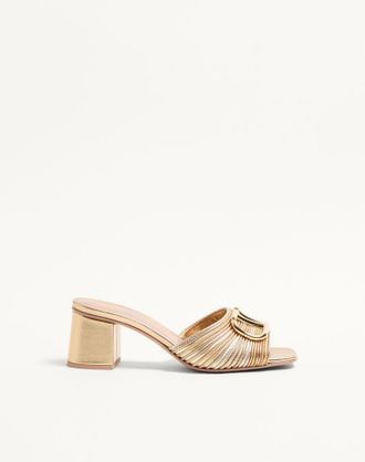 Valentino Garavani Sandalo Slide VLogo Signature Metallizzato Con Ricamo Cornely 60Mm Donna ORO 35.5