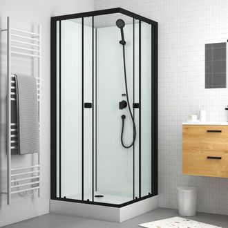 Aurlane Cabina De Ducha Cuadrada 80x80x200cm - Puertas Correderas - Blanca & Negra
