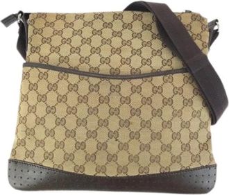 Gucci Pre-owned GG Canvas Leren Messenger Bag - Dames - Vintage Schoudertas - Bruin - ONE Size - Leer - Vintage