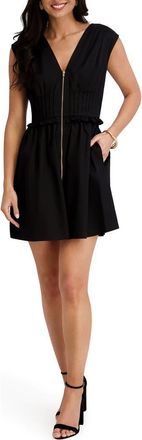 Kensie Cotton Sateen Zip Front Minidress in Black at Nordstrom Rack, Size 14