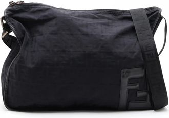 Fendi Black Leather Nylon Messenger Bag Shoulder Bag (Pre-Owned)