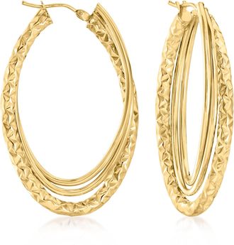 Canaria Canaria Italian 10kt Yellow Gold Diamond-Cut and Polished Triple-Hoop Earrings