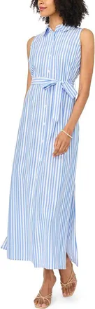 Vince Camuto Stripe Sleeveless Maxi Shirtdress in Blue Cloud at Nordstrom, Size X-Small P