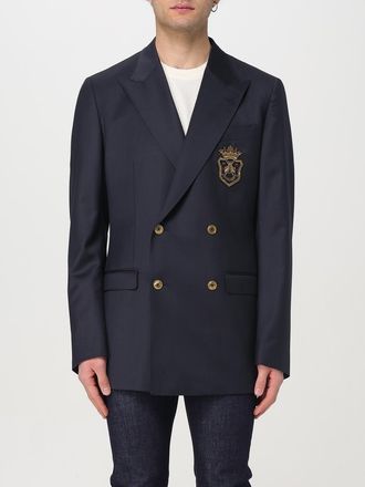 Dolce & Gabbana Mens Double Breasted Blazer With Crest - Dark Blue Wool - Size EU 50 (Mens)