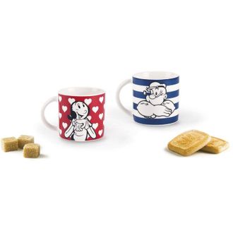 Excelsa Excelsa Popeye & Olivia Set 2 Tazzine Caff&egrave; Porcellana, Blu e Rosso