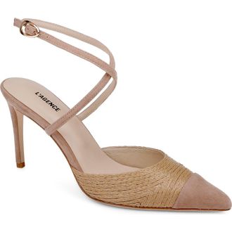 L'agence Moselle Ankle Strap Pointed Cap Toe Pump in Natural/Natural at Nordstrom, Size 9.5