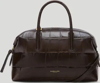 DeMellier The Small Stockholm in Dark Chocolate Large Croc-Effect Leather Top handle bag