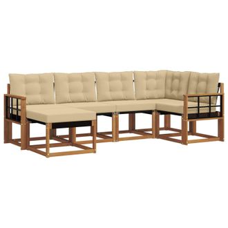 vidaXL Conjunto De Sof&aacute;s De Exterior Con Coj&iacute;n 6 Pcs Natural Y Beige Vidaxl