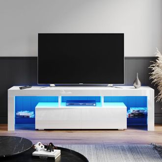 Elegant Lighting 1600mm Modern High gloss tv Stand Cabinet with Ambient Light for 22-65 Flat Screen 4k TVs/ Media Storage led Light tv Cabinet with Shelves and