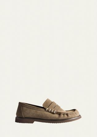 J.W.Anderson Mens Suede Box-Stitched Penny Loafers