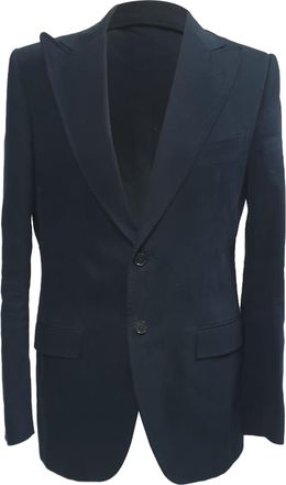 Dolce & Gabbana Pre-owned Mens & Single-Breasted Blazer with Pockets in Navy Blue Cotton - Size EU 48 (Mens)