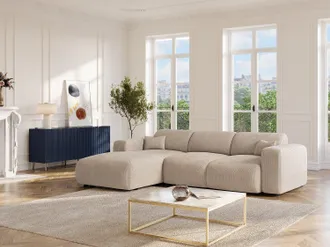 Vente-Unique Grande divano letto angolo a sinistra in Velluto velluto a coste sottili Beige - POGNI della Maison C&eacute;phy