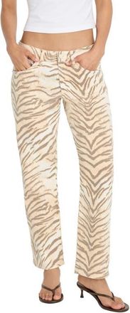 Good American Tiger Print Ankle Straight Leg Jeans in Brown Tiger at Nordstrom, Size 14