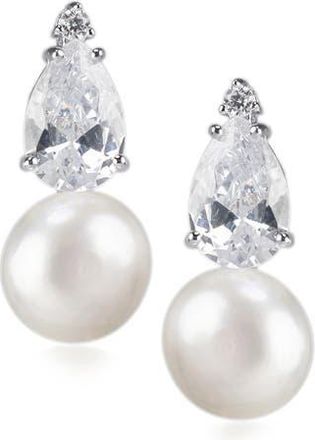 Kenneth Jay Lane Pear Cubic Zirconia & Drop Imitation Pearl Earrings in White/clear/silver at Nordstrom Rack