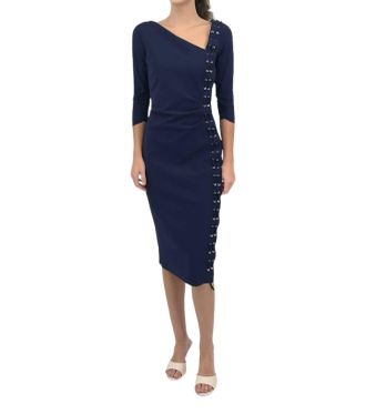 La Petite Robe Di Chiara Boni Hedy Mix Jersey Dress In Blu Notte