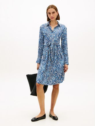Tommy Hilfiger Womens Floral Print Belted Shirtdress - Navy - XXL