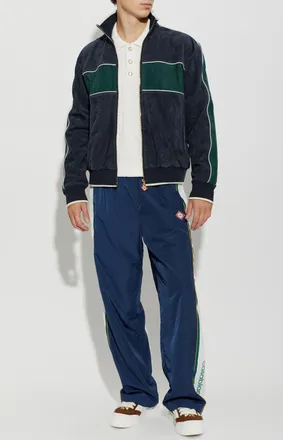 Casablanca Suede Jacket With Stand-up Collar, Mens, Navy Blue