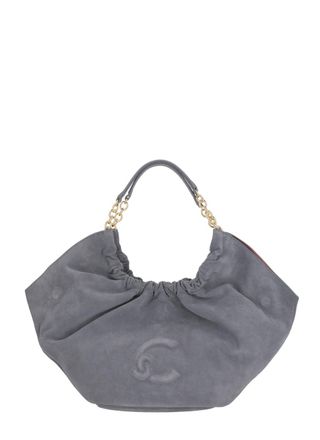Coccinelle Suede Leather Shoulder Bag with Slouchy Silhouette and Gold Accents