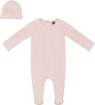 Fragile Allover Strawberry and Dot Print Romper with Hat Set in Powder Pink at Nordstrom, Size 3M