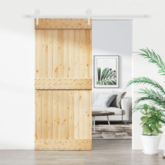 Berkfield Home Sliding Door with Hardware Set 90x210 cm Solid Wood Pine in Brown