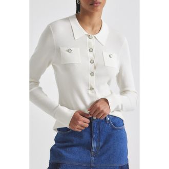 Derek Lam Pansy Long Sleeve Polo Sweater in Blanc De Blanc at Nordstrom Rack, Size Large