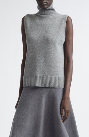 Brandon Maxwell The Bruno Sleeveless Virgin Wool Turtleneck Sweater in Heather Grey at Nordstrom, Size Medium