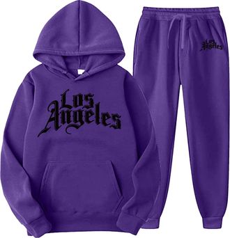 Generic Hoodies Tracksuit Full Set Mens Long Sleeve Hooded Sweatshirt and Sweatpants Set 2 Piece Letter Prints Fleece Jogging Suits with Pockest Drawstring Jo